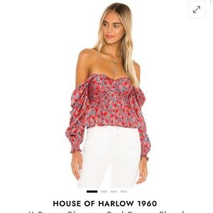 House of Harlow 1960 Scarlet Floral Off-Shoulder Blouse